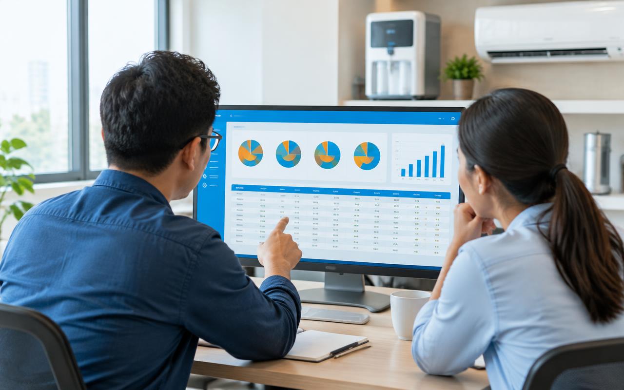 Quality and product managers reviewing ThingWorx dashboards with part failure pie charts, project status and document turnaround charts built on Windchill data