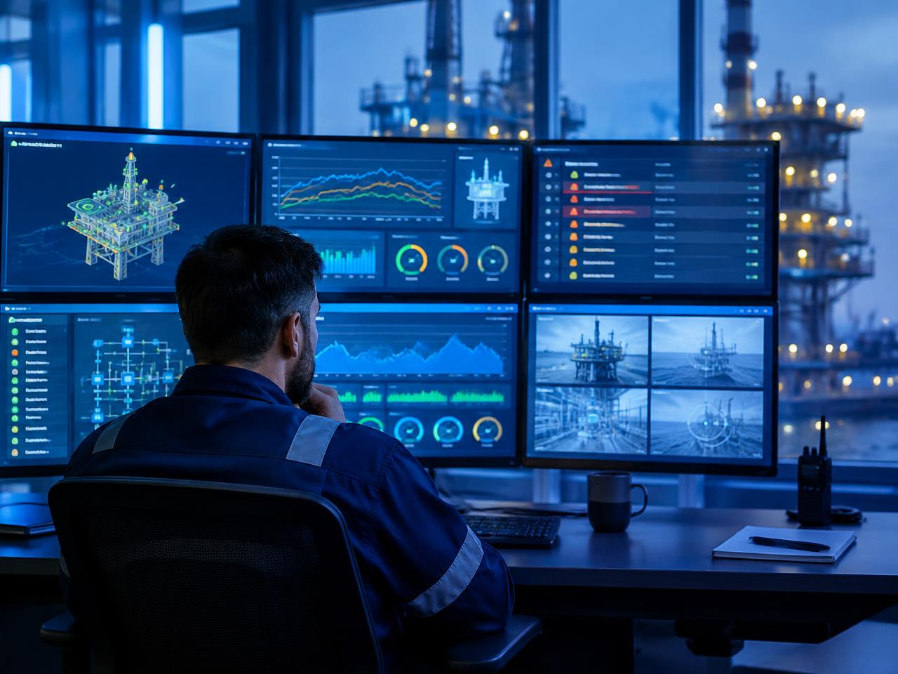 Engineer monitoring ThingWorx platform health and alerts in an operations center