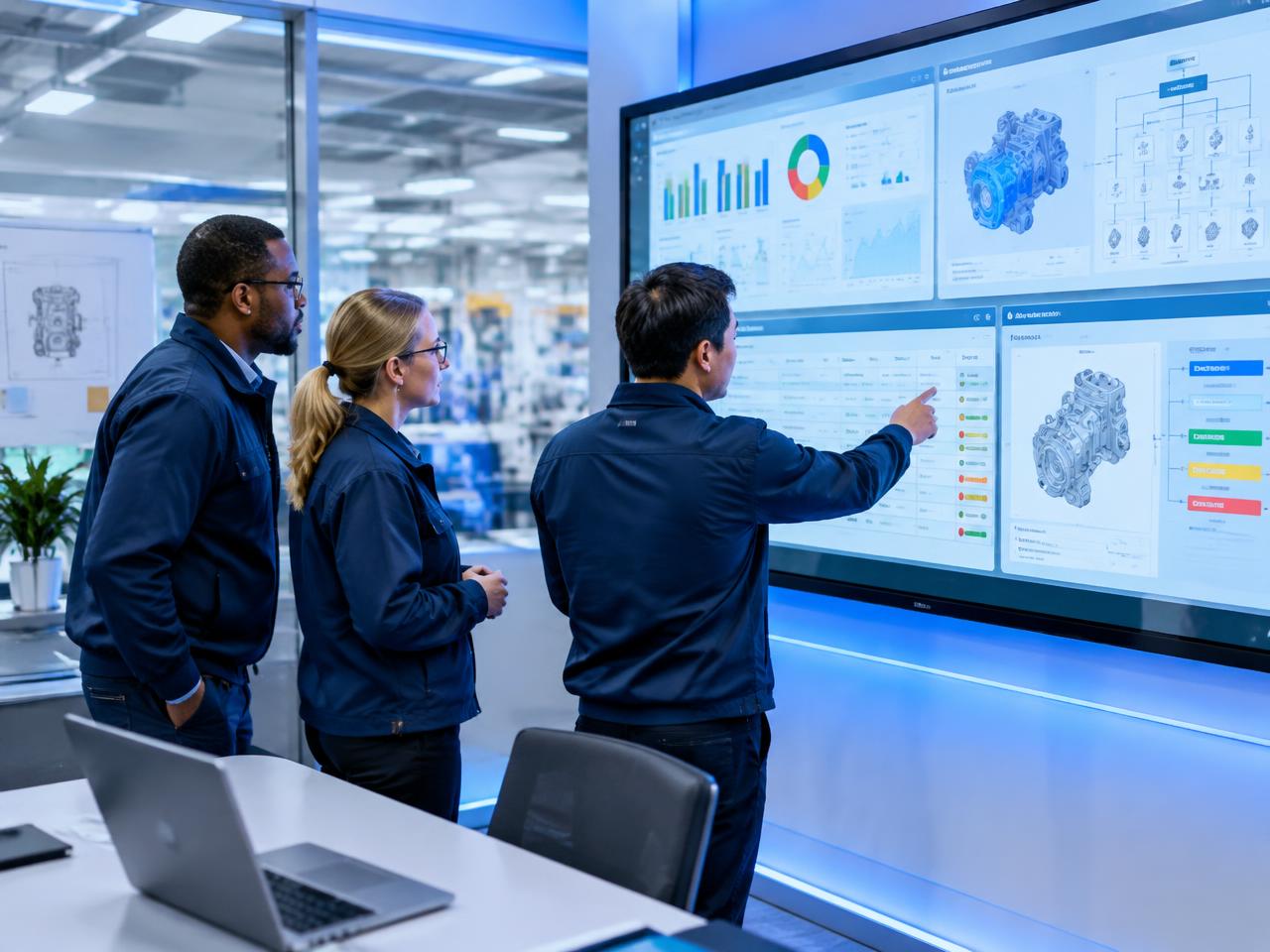 Quality and engineering team reviewing ThingWorx change and deviation dashboards